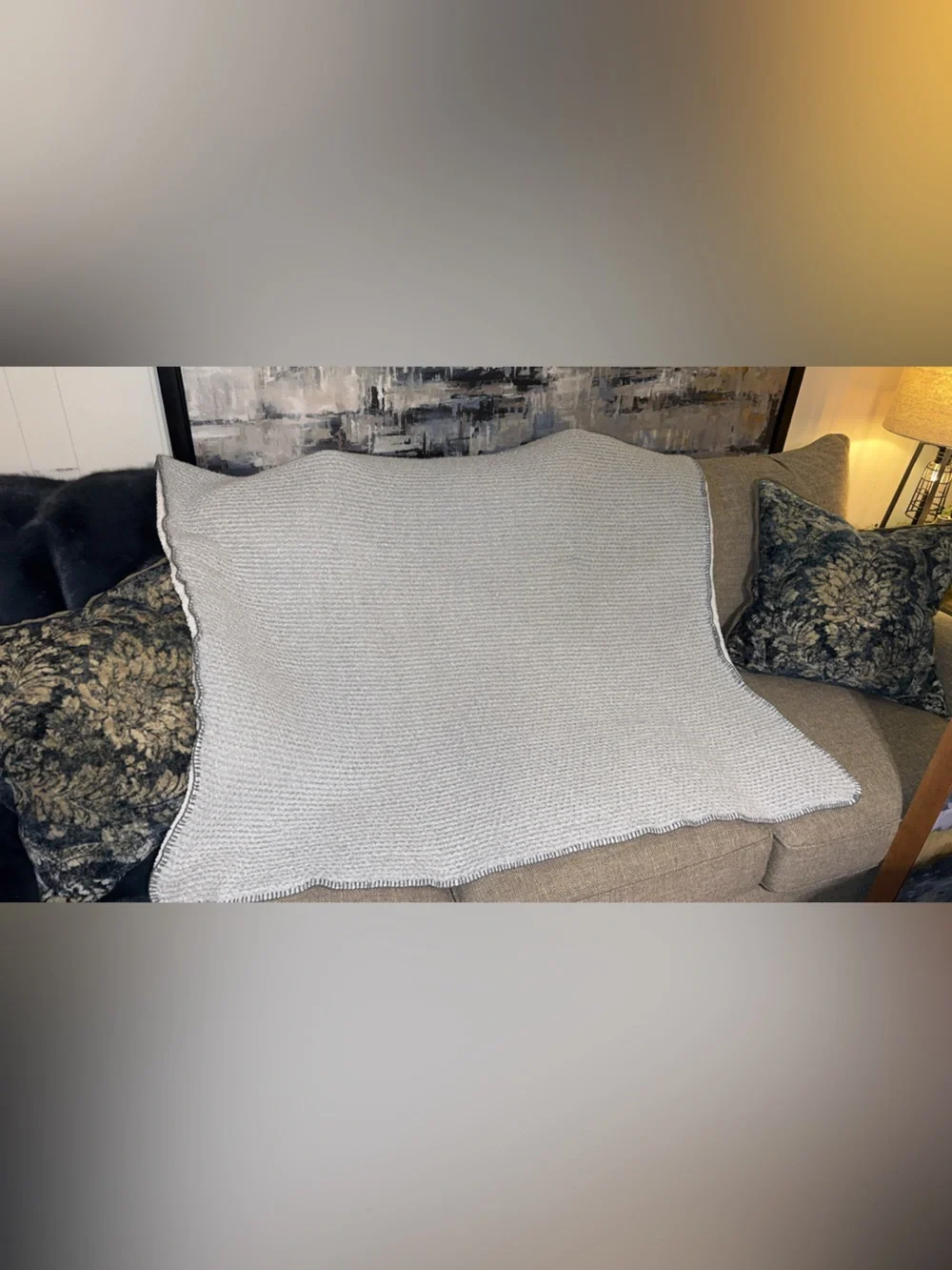 POTTERY BARN Thermal Sherpa Back Knit Throw Gray White